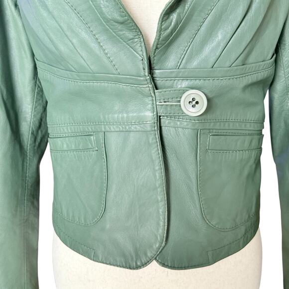 Italian Green Leather Blazer Jacket Women’s EU 44 US 6 - 8) Coat Lined - Picture 4 of 10